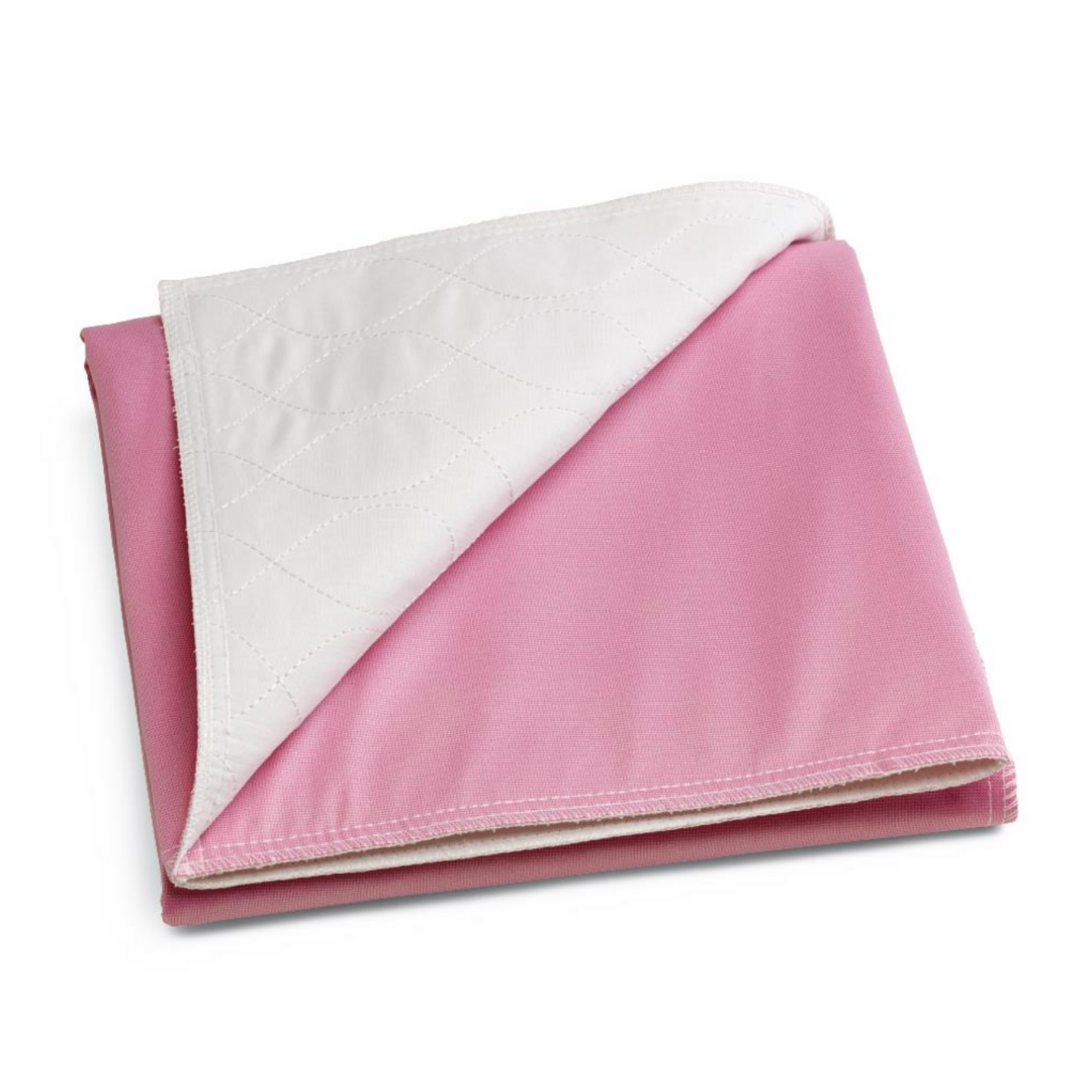 The Medline Sofnit 300 Reusable Underpads, sold in a case of 24, feature a quilted pink and white design with a turned-over edge displaying inner stitching—crafted for superior absorbency and enhanced comfort.